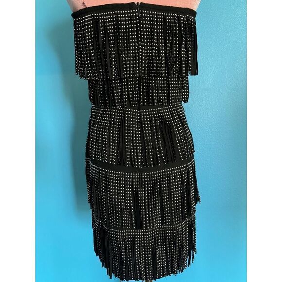 NWT Area Stars Black Cora Fringe Dress Strapless Lined Mini Grommets S - Picture 5 of 8